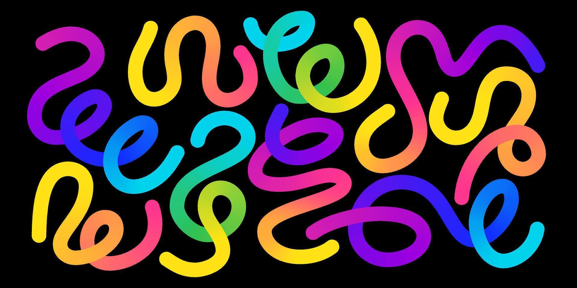Curvy undulating vivid lines - looping sinuous rainbow swirls, twisting shapes gradient abstract pattern. vector