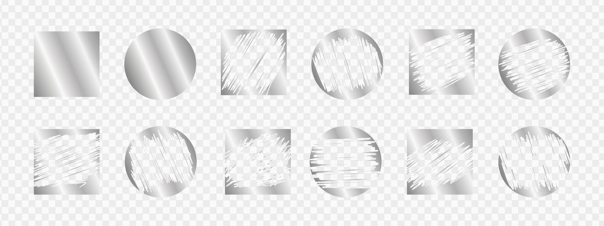 Lottery scratch card silver label design bundle - retro faded rectangle round badge frames. vector