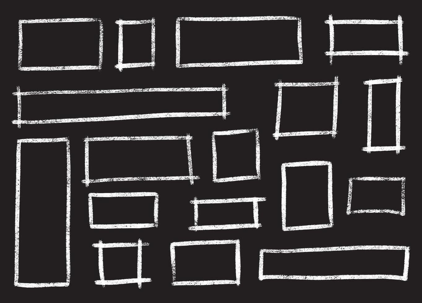 White chalk or crayon rectangle highlight hand drawn set on black chalkboard background vector