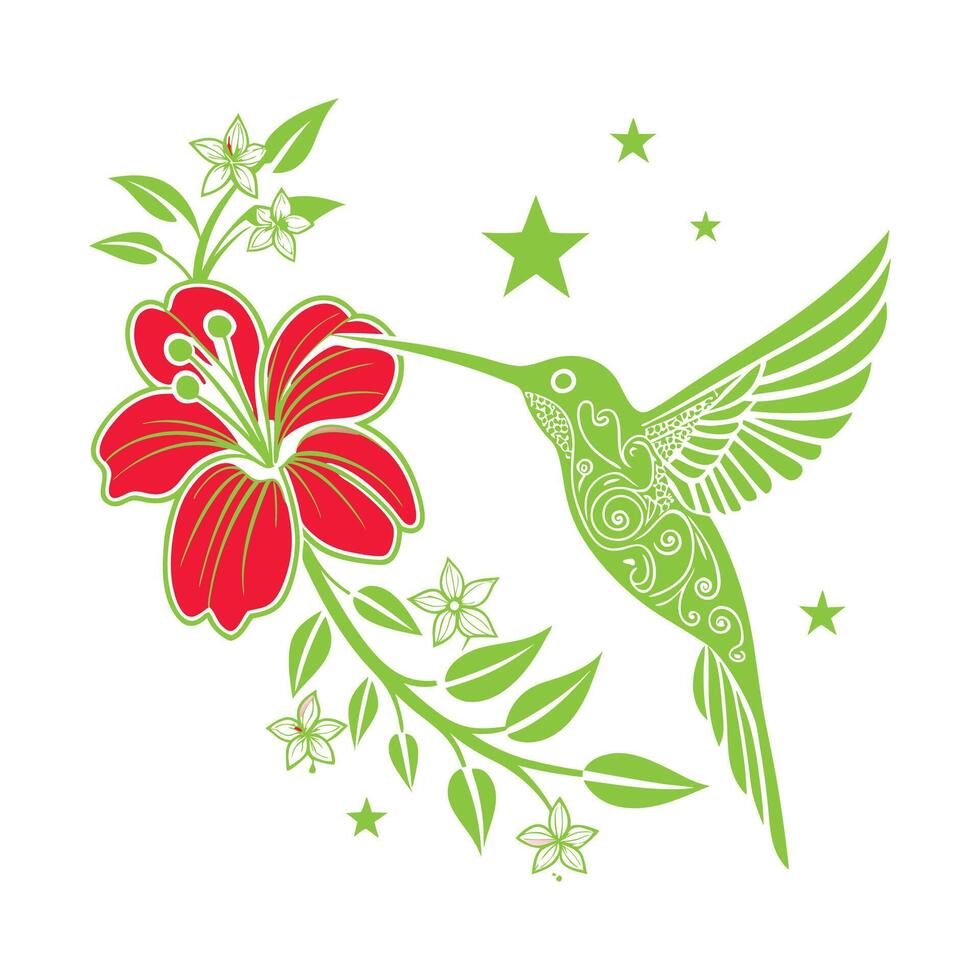 Colorful Hummingbird Flying Over the Flower Logo Illustration Mascot vector