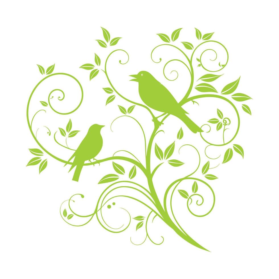 Bird on a tree branch with green leaves vector