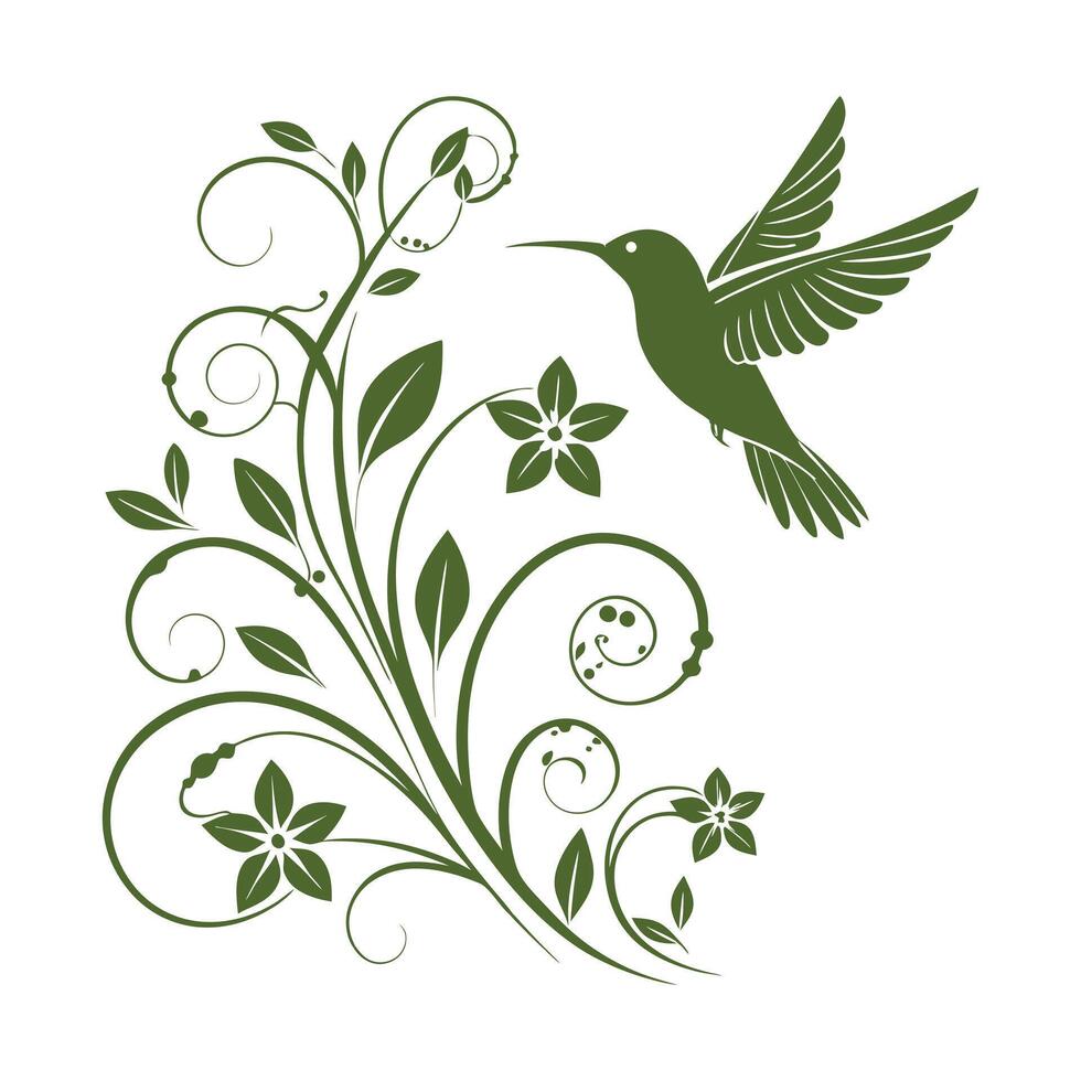 Flat design colorful floral branch with a bird vector