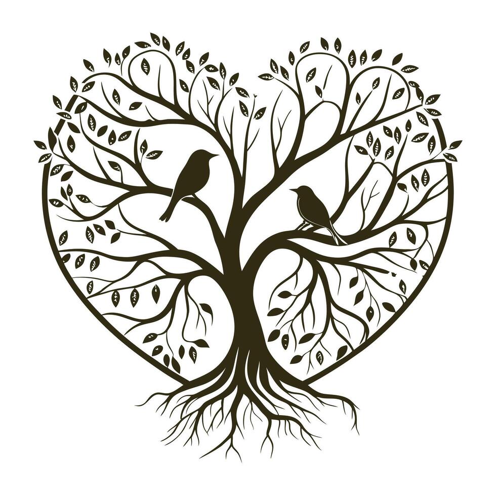 bird Love Tree Silhouette Element vector