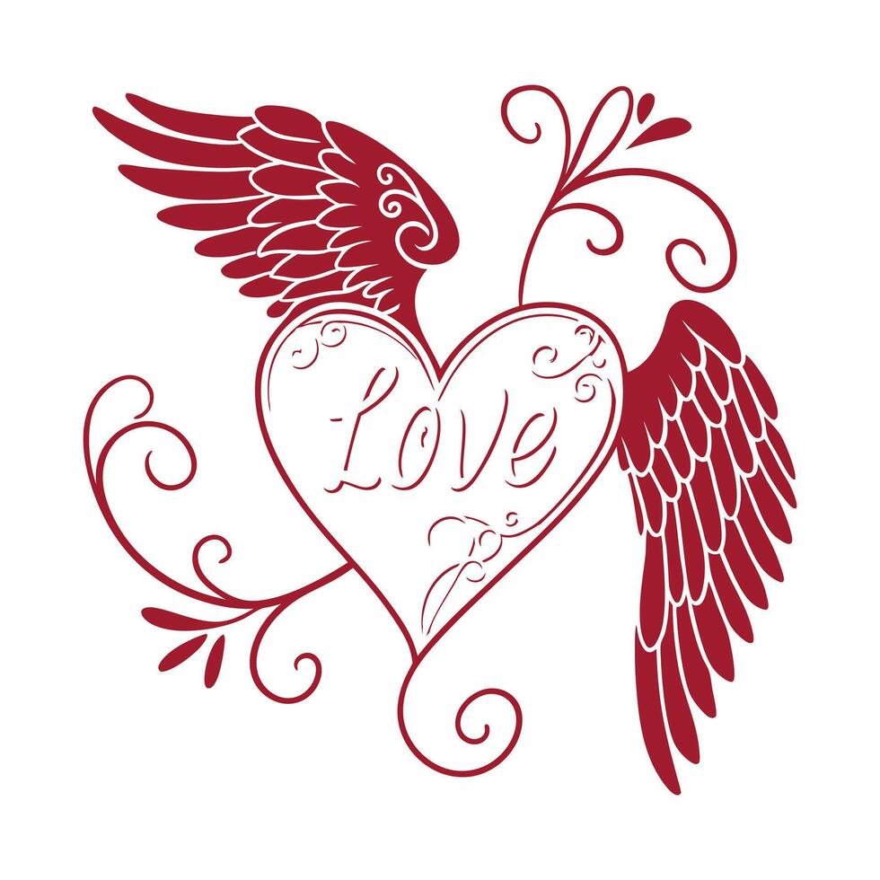 Red Heart With Wings vector