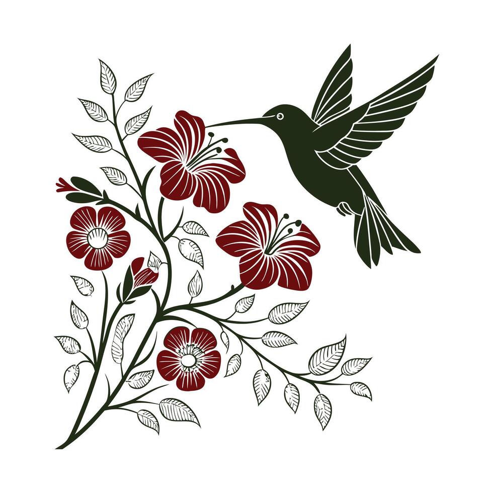 hummingbird with a flower in the foreground vector