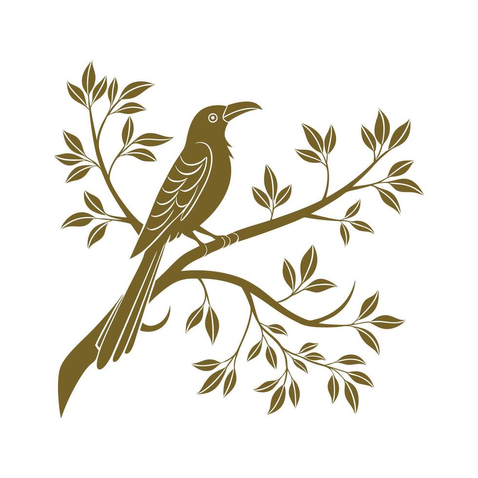Birds sitting on a tree branch Silhouette vector