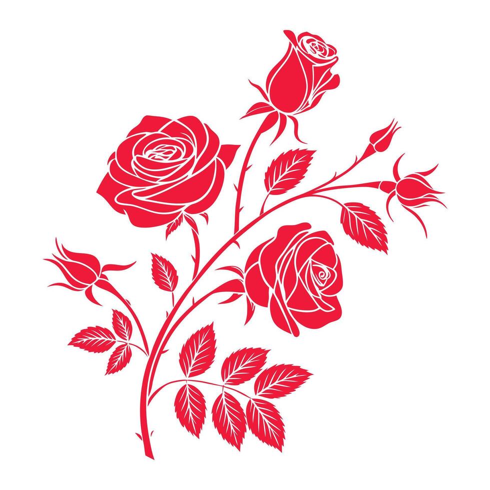 A drawing of a rose with a red flower on it vector