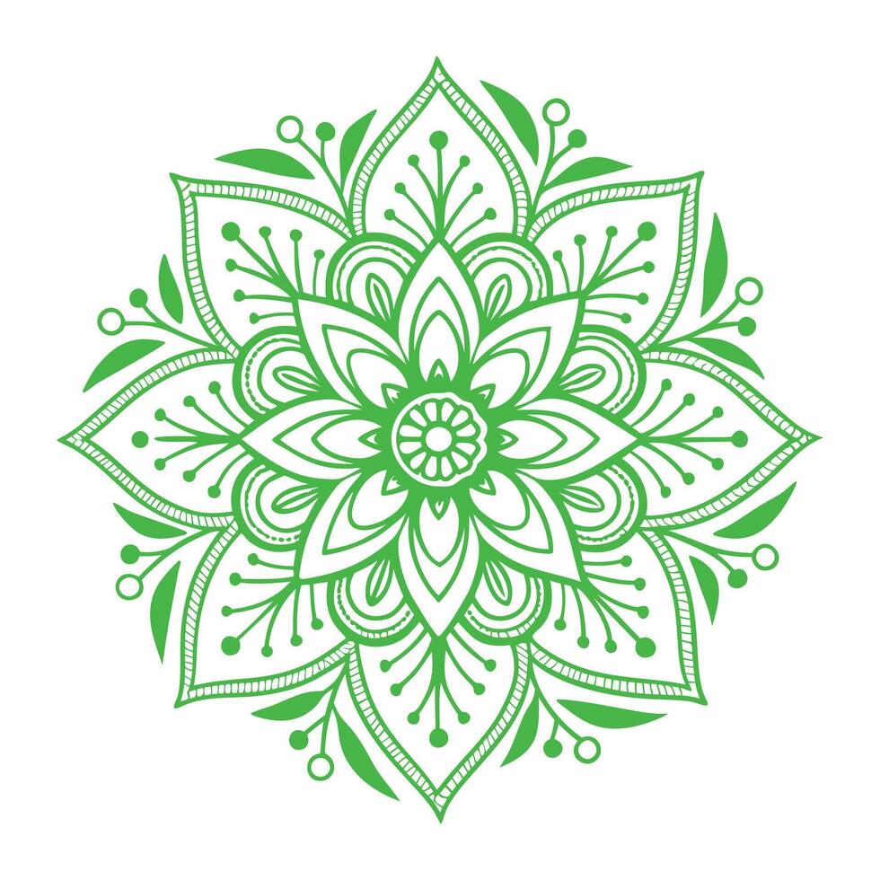 A green flower design on a white background, showcasing intricate petals and leaves in a vibrant, natural style. vector