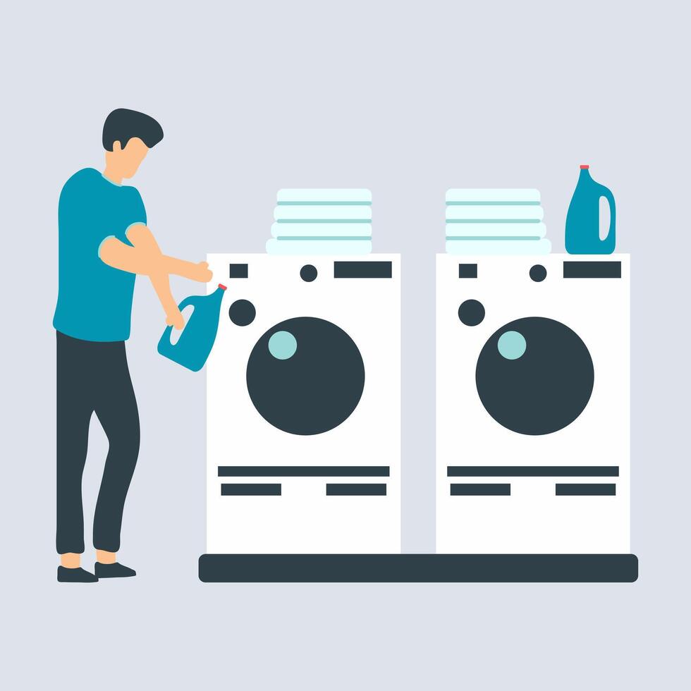 Illustration of Man Using Washing Machines vector