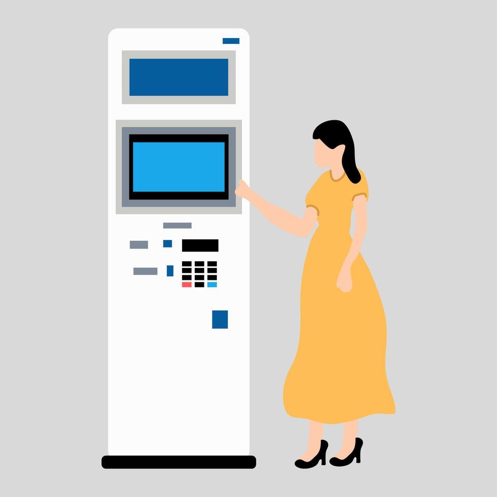 Illustration of Woman Using ATM Machine vector