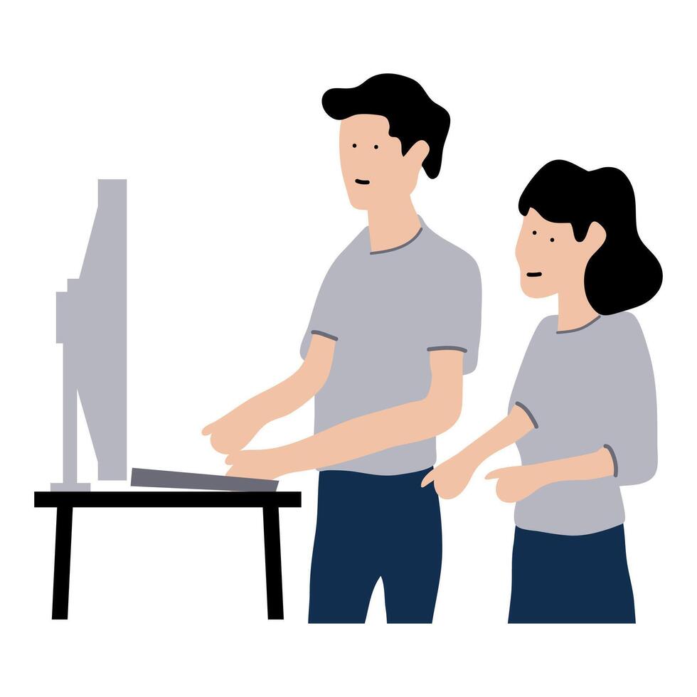Two People Engaged in Digital Collaboration vector