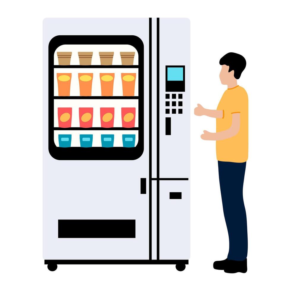 Illustration of Person Using a Vending Machine vector