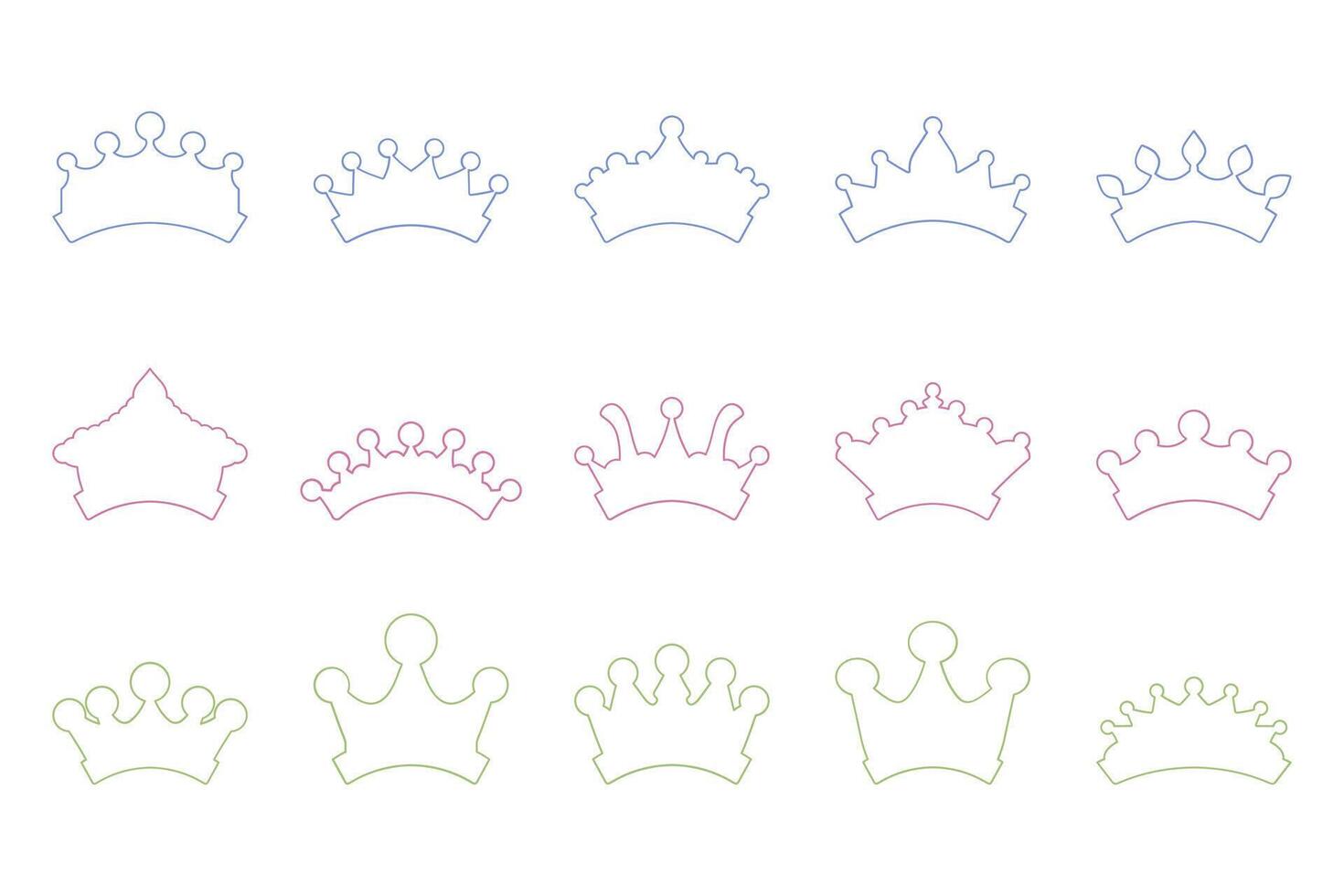 Variety of Simple Crown Outline Icon Set vector