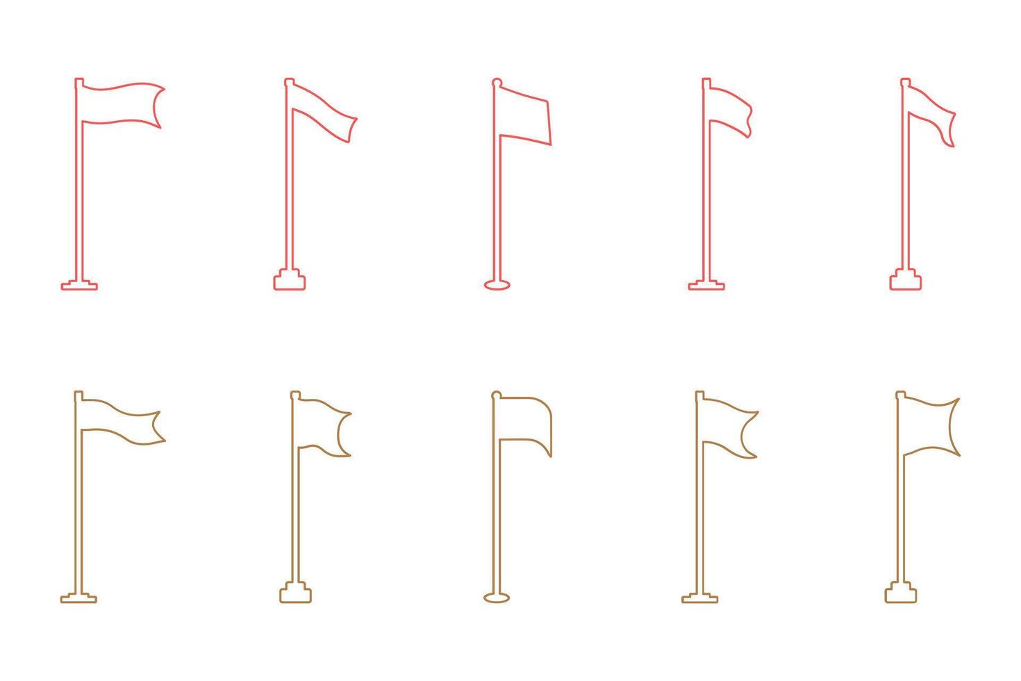 Variety of Flag on a Pole Outline Icon Set vector
