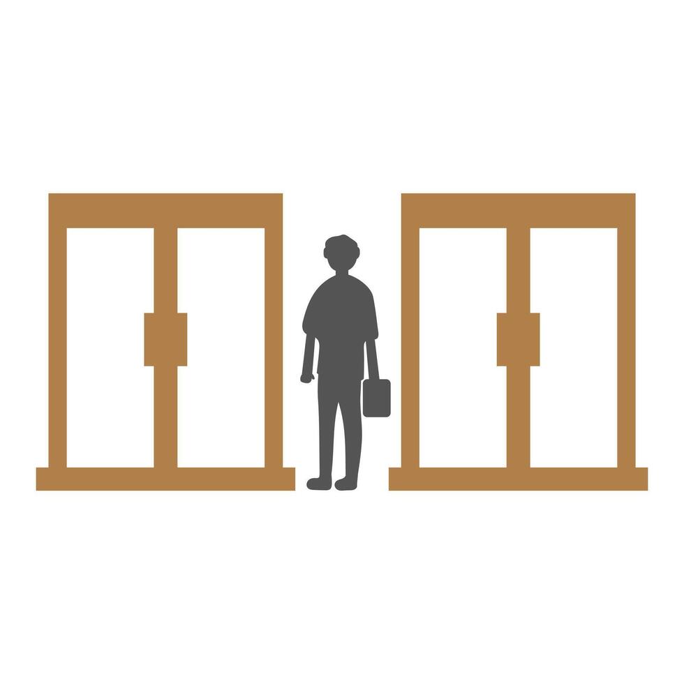 Businessman Standing Between Office Doors vector