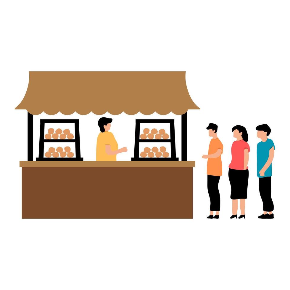 Illustration of Queue people buying street food vector