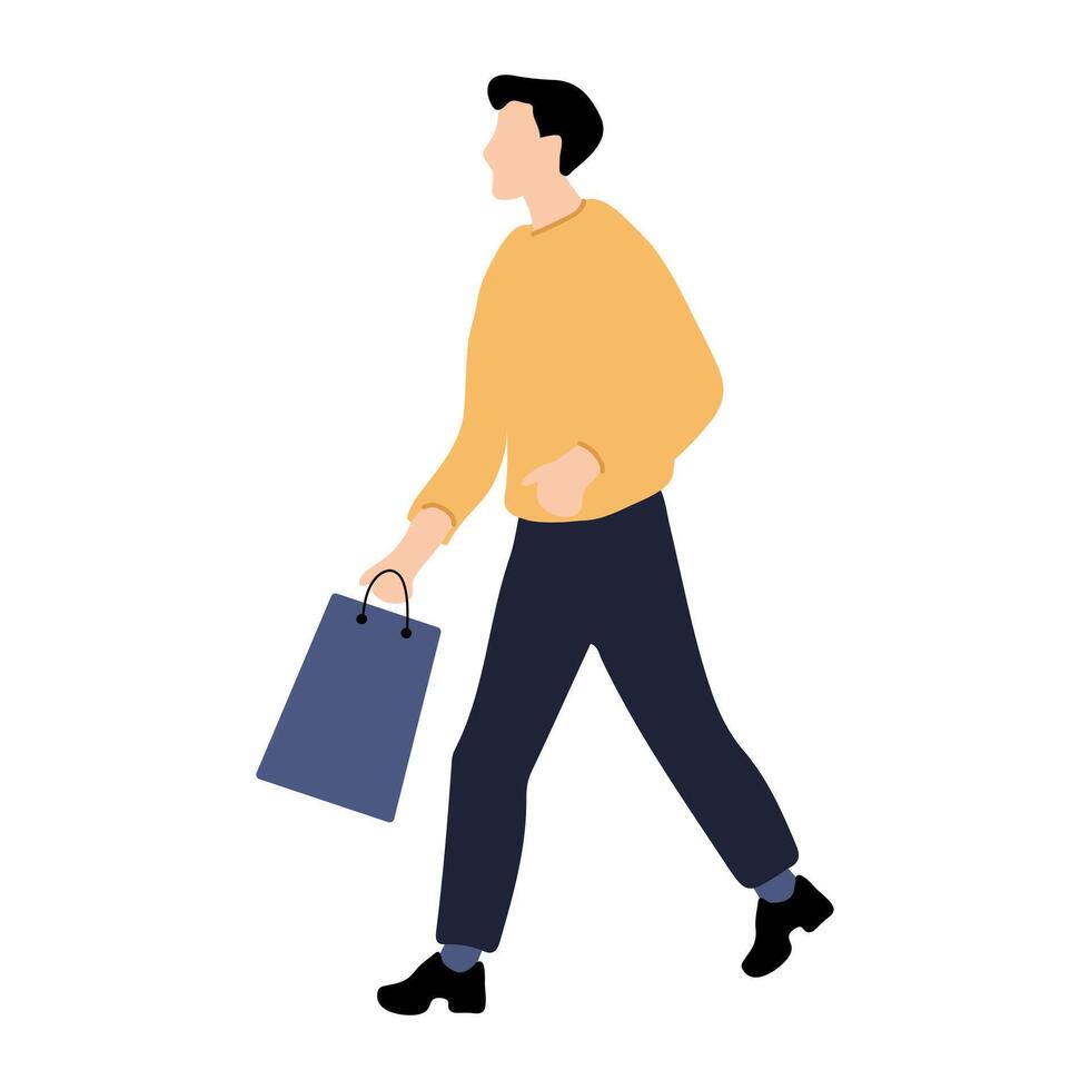 Stylized Illustration of a Man Walking with Shopping Bag vector