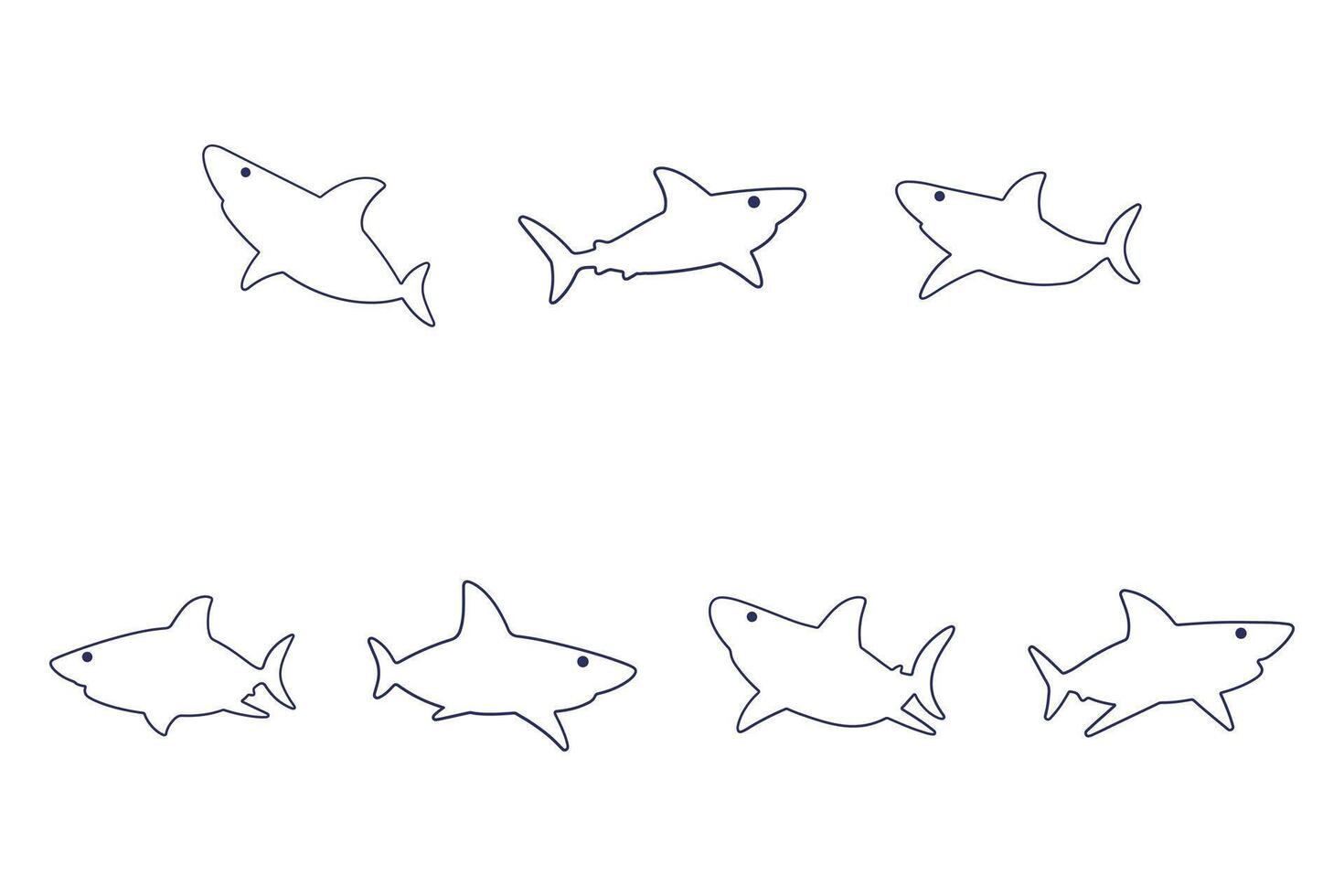 Shark Fish Outline Icon Set vector