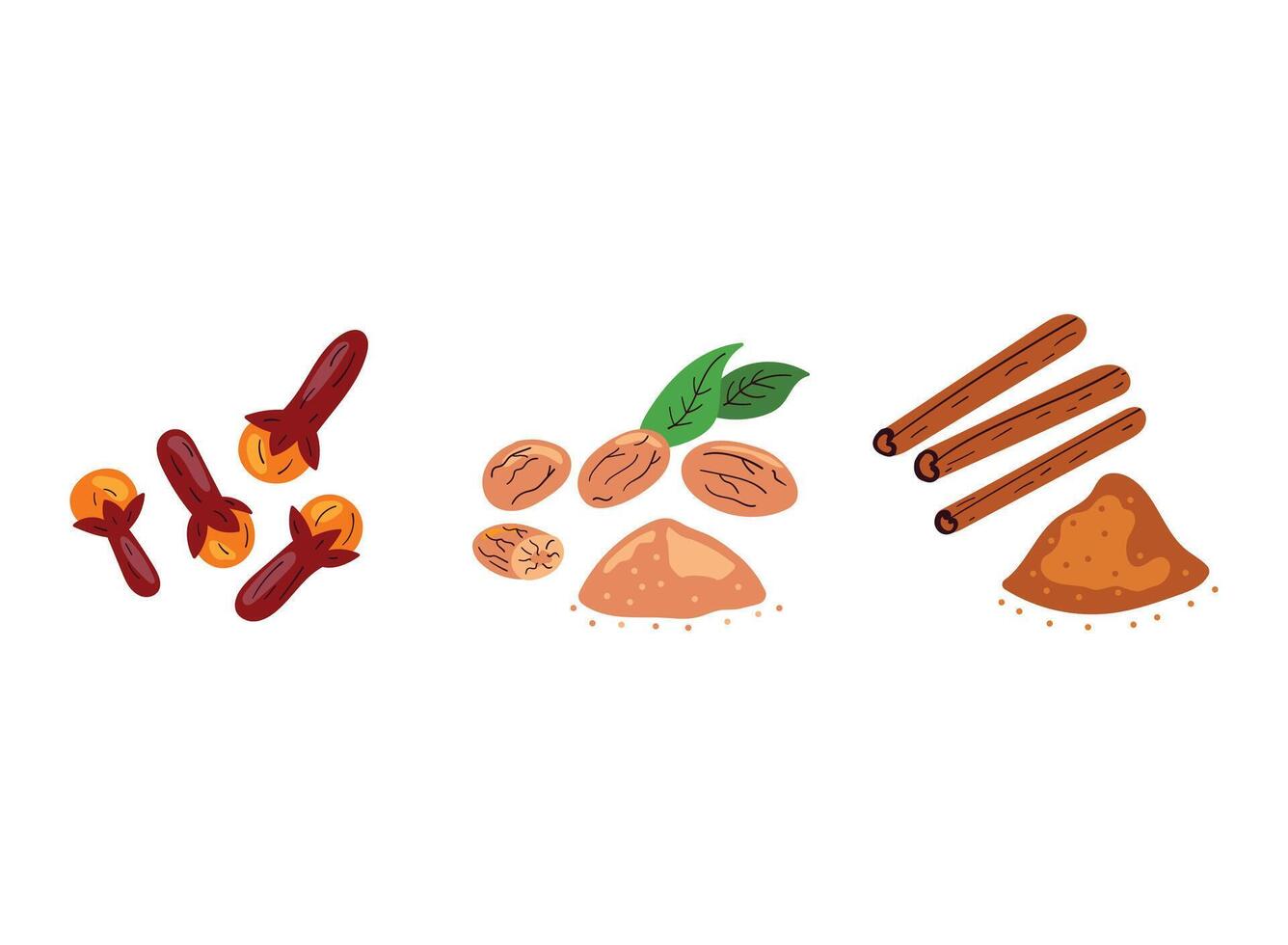 clove, nutmeg, cinnamon, spice illustration vector