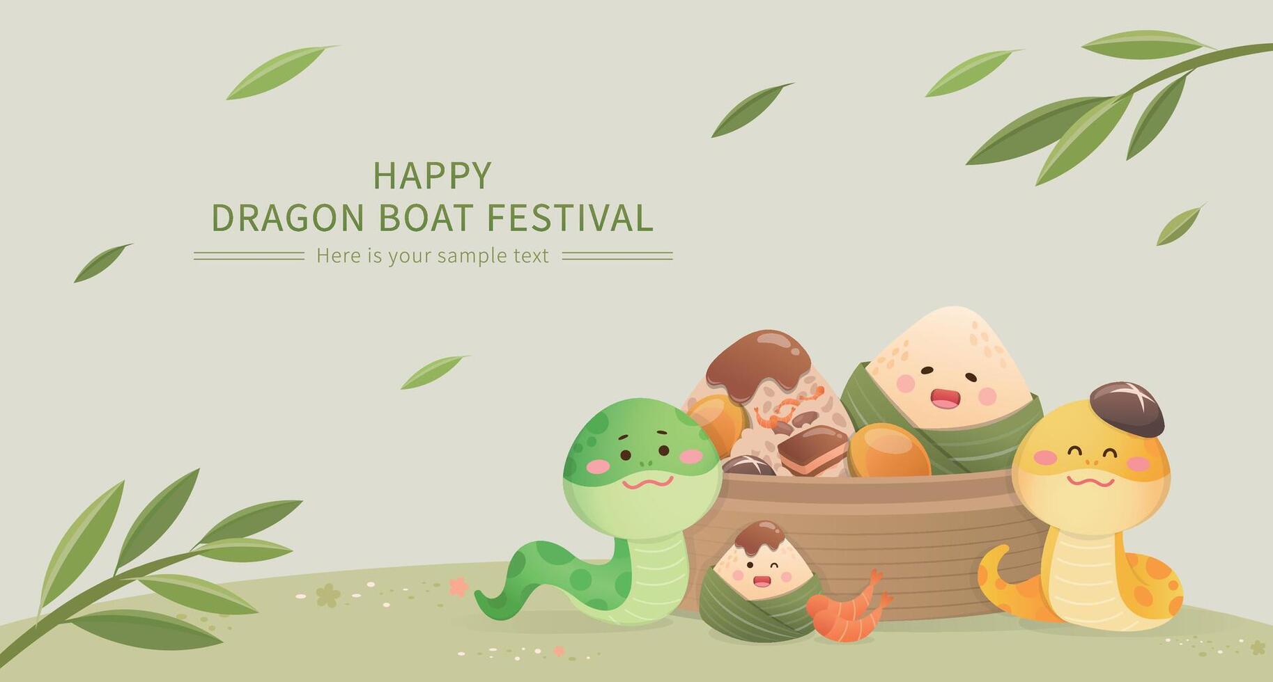 Dragon Boat Festival advertisement or event poster, cute mascot and snake character vector