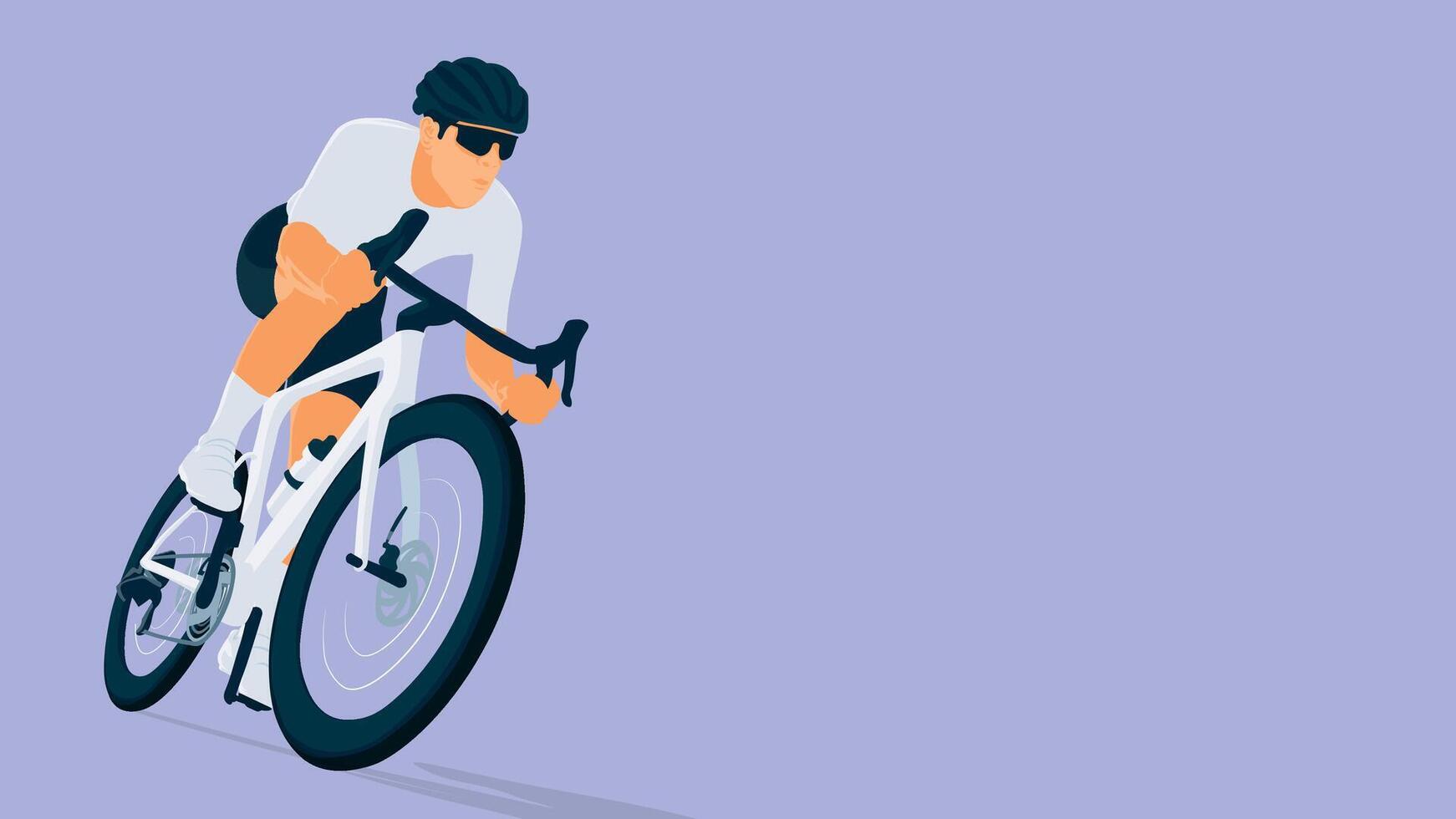 Cyclist in Action Road Bike Race Illustration on Purple Background with copyspace.Ideal for cycling promotions, sports events, competitions, and active lifestyle campaigns. vector