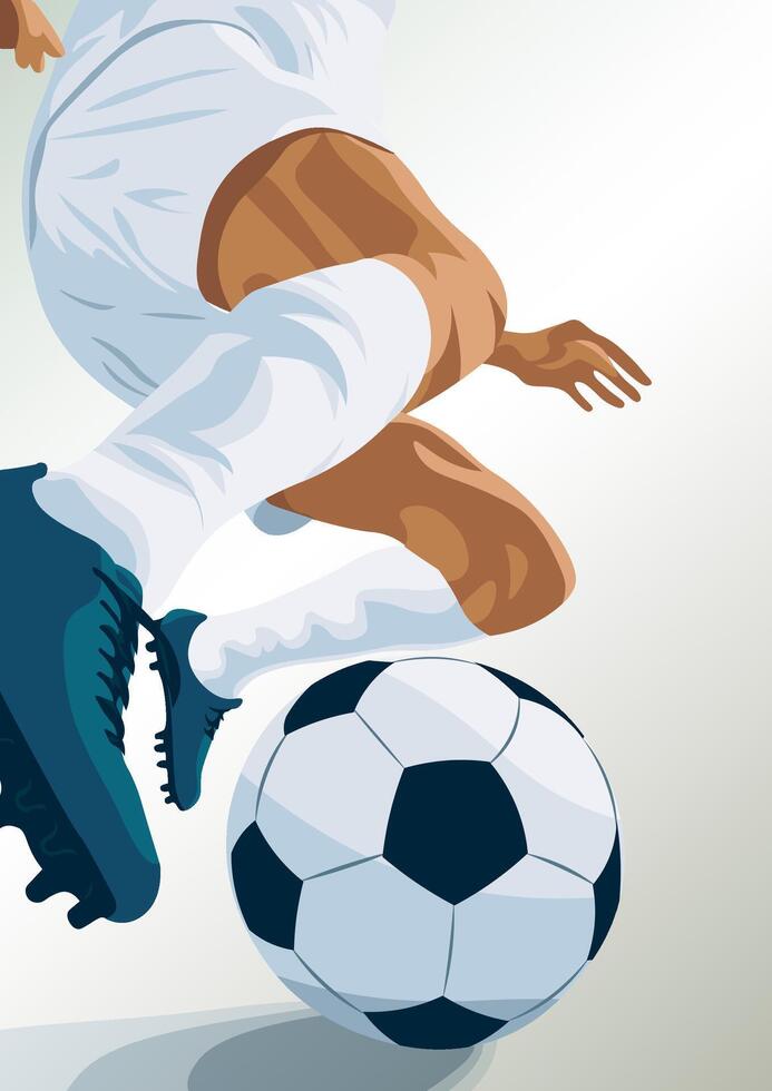 Dynamic Soccer Player Kicking Ball in Mid-Action Illustration. Perfect for sports events, football tournaments, athletic posters, and team promotions vector