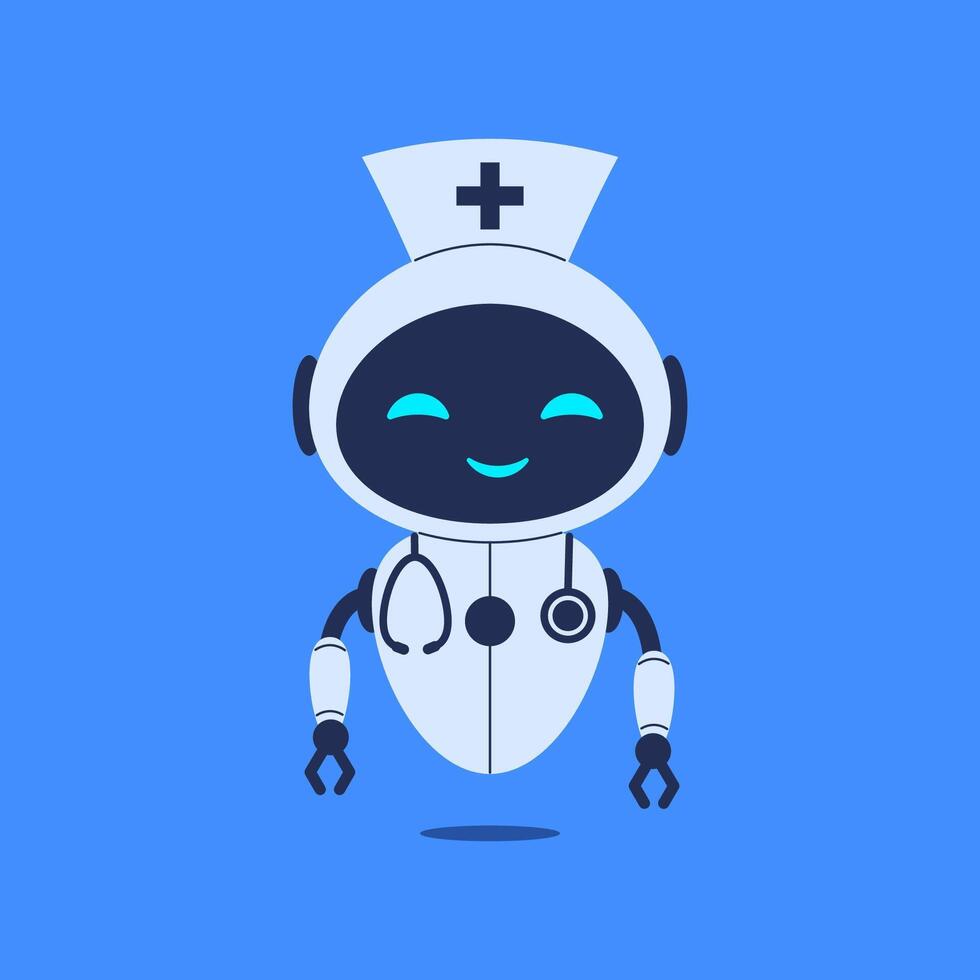 Cute robot doctor with stethoscope. illustration for AI in healthcare, medical assistance and futuristic diagnostics vector