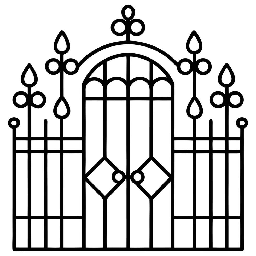 an iron gate with a flower design on it vector