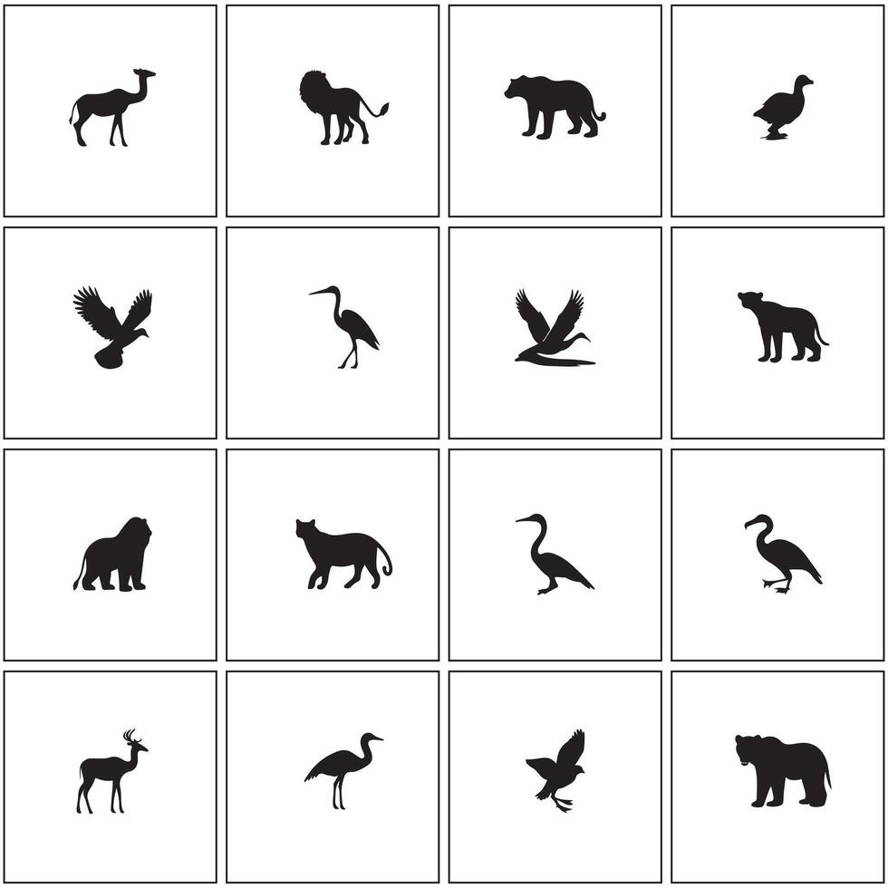 wild animals icons set on white background vector
