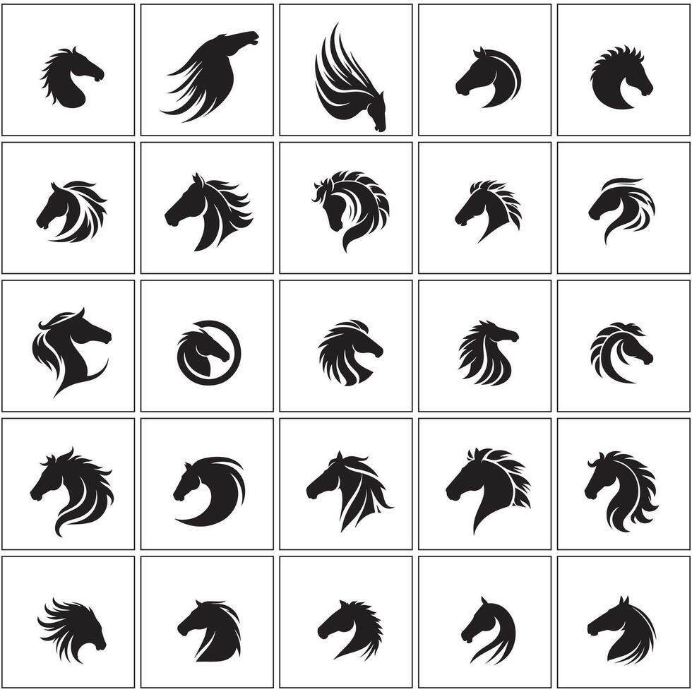 a collection of horse head icons vector