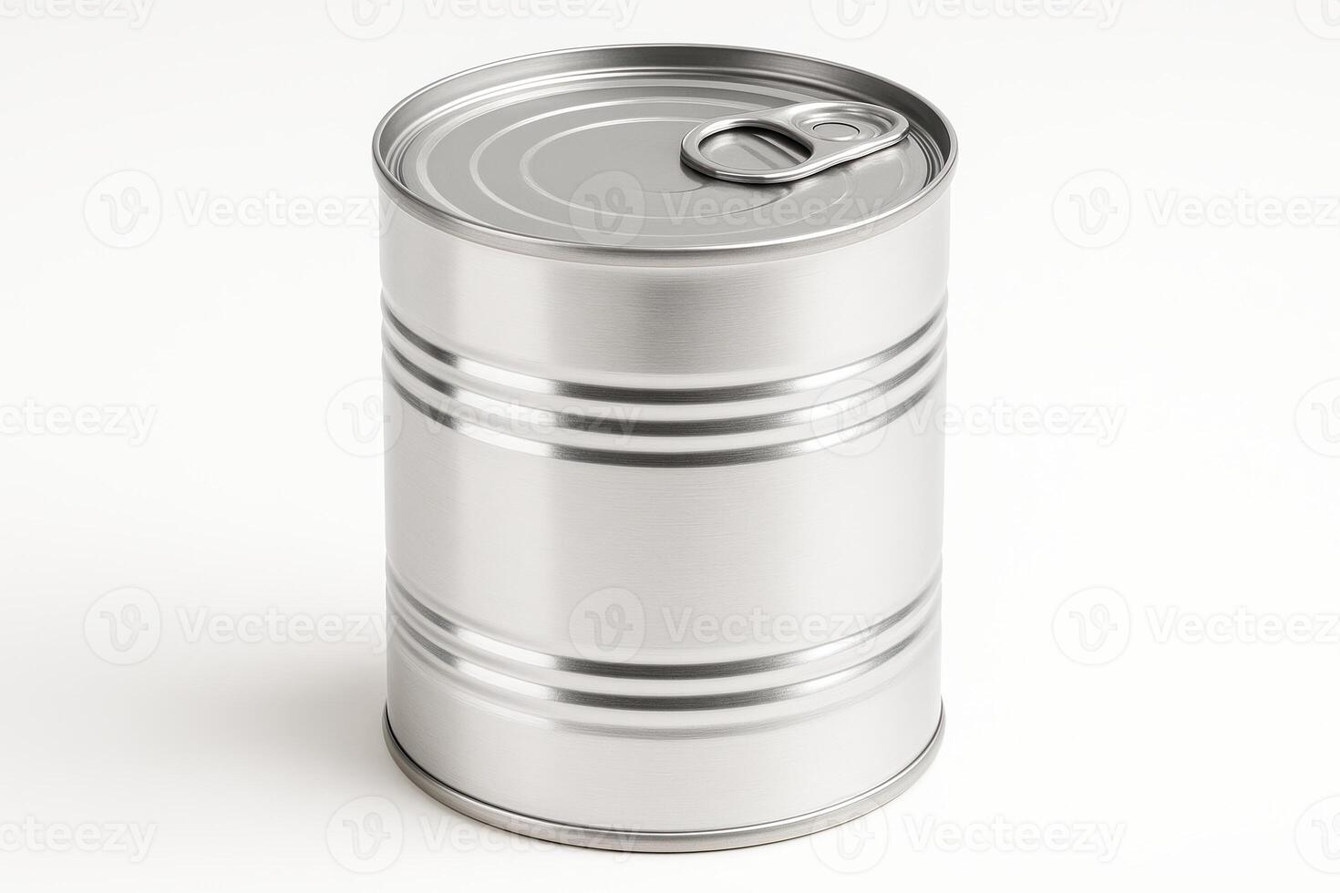 White Cylindrical Metal Can with Pull Tab Lid on Isolated White Background in Professional Studio Lighting, Ultra High Resolution and Photorealistic Design with Shiny Finish photo