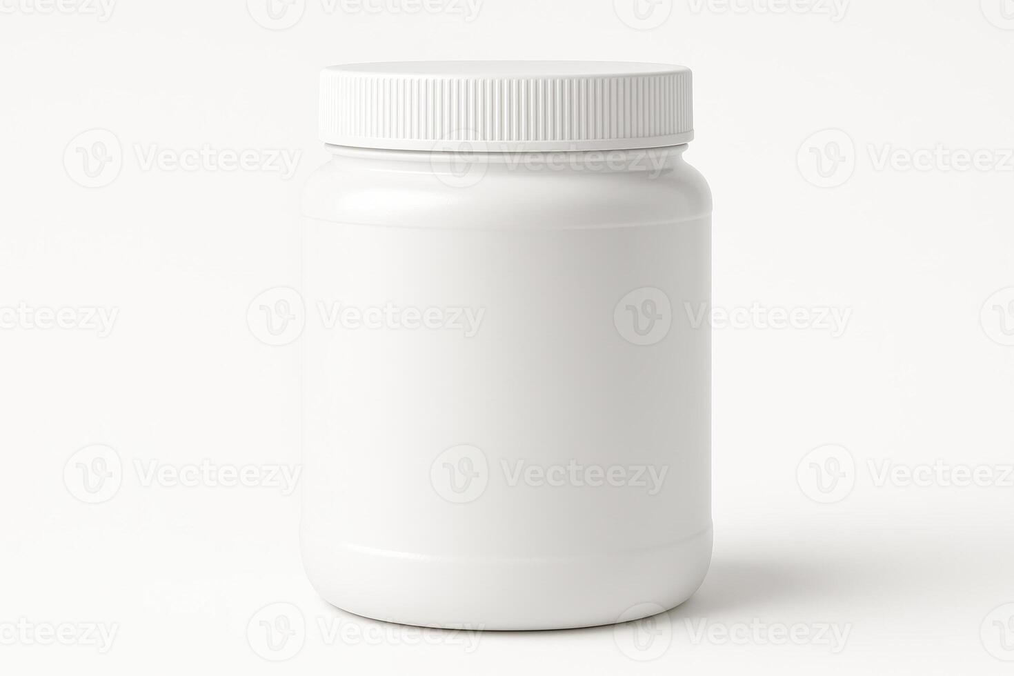 White Cylindrical Plastic Jar With Screw Lid for Spices in Ultra High Resolution on Isolated White Background photo