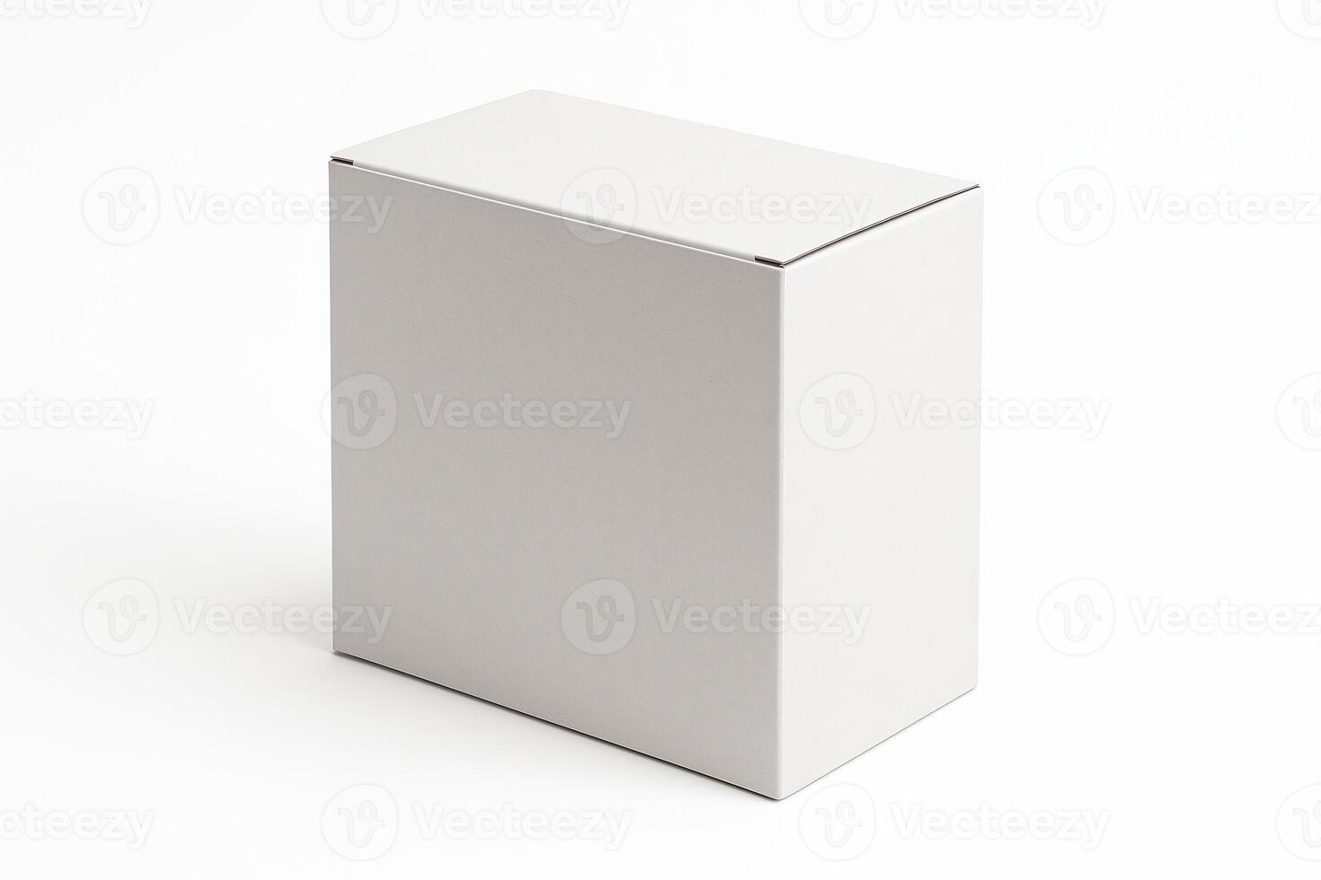 White Rectangular Cardboard Box for Electronics in Angled Side View with Matte Finish on Isolated White Background, Featuring Ultra High Resolution and Photorealistic Professional Studio Lighting photo