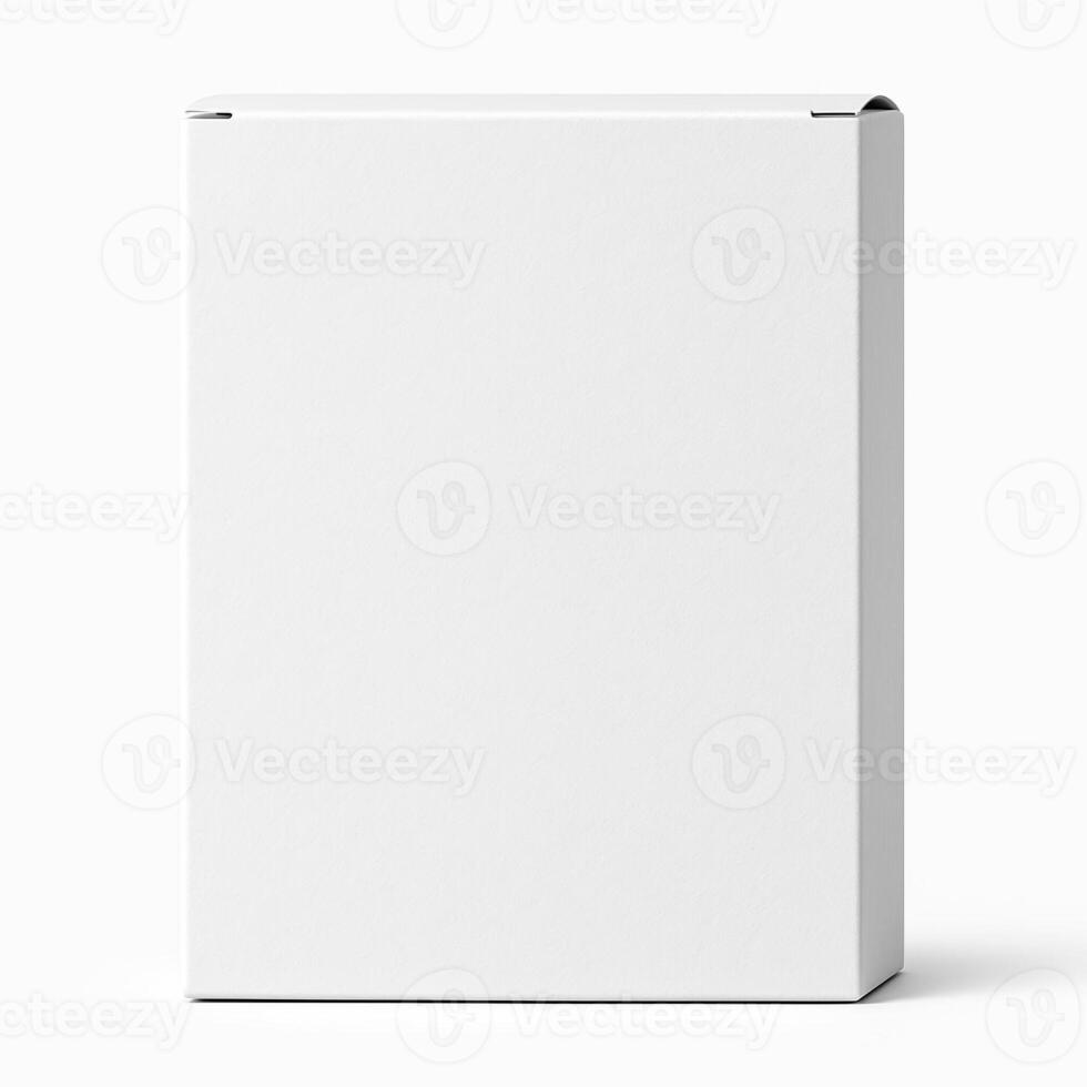 White Rectangular Cardboard Box for Supplement Packaging Front View Matte Finish Ultra High Resolution Photorealistic Professional Studio Lighting Clean Isolated White Background photo