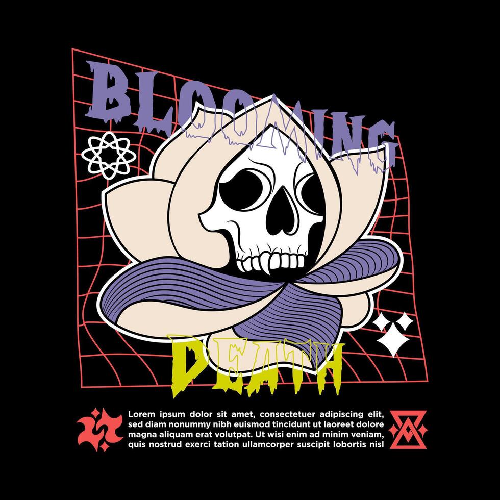 Hand Drawn Streetwear Skull Illustration - Blooming Death vector