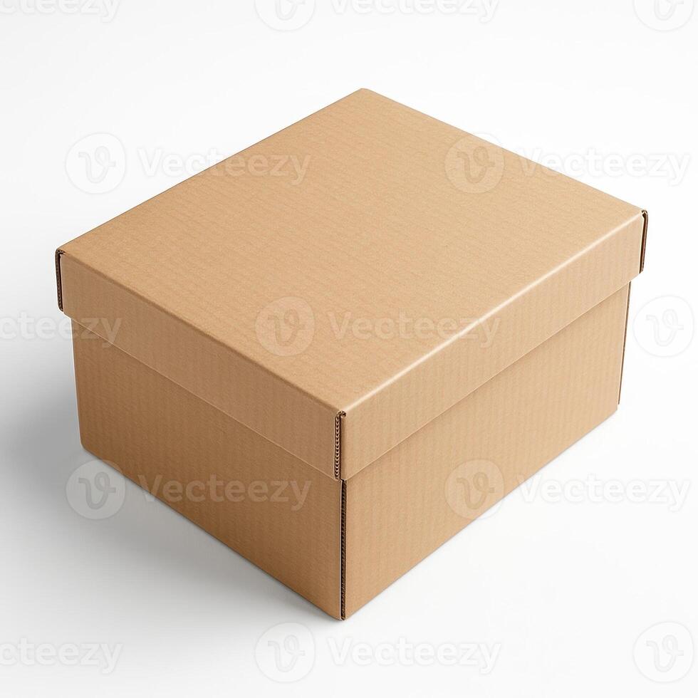 Cardboard Box for Storage on Textured Surface with Ultra High Resolution and Professional Studio Lighting, Photorealistic High Definition Detail in Clean Isolated White Background photo
