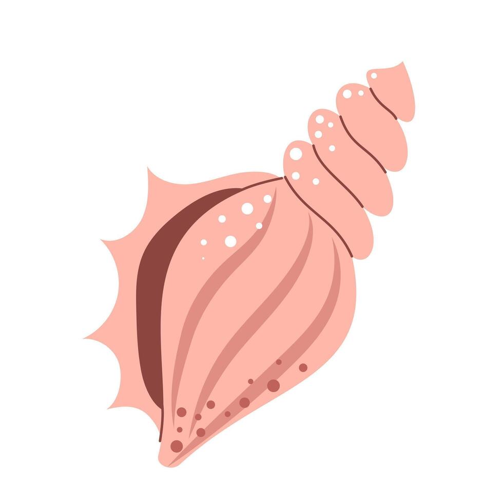 Tropical spiral seashell. Beach and marine style. Flat colorful illustration vector