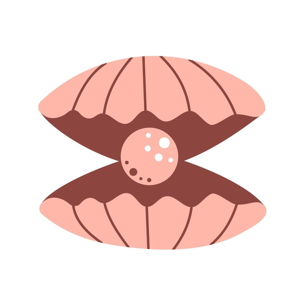 Seashell. Mollusk with pearl. Nautical and ocean theme. Flat illustration vector
