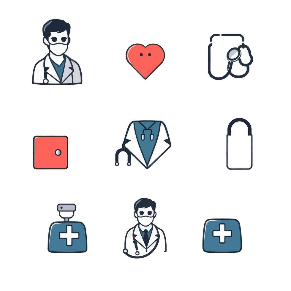 Pixel Art Medical Icons Doctors, Hearts, and First Aid vector