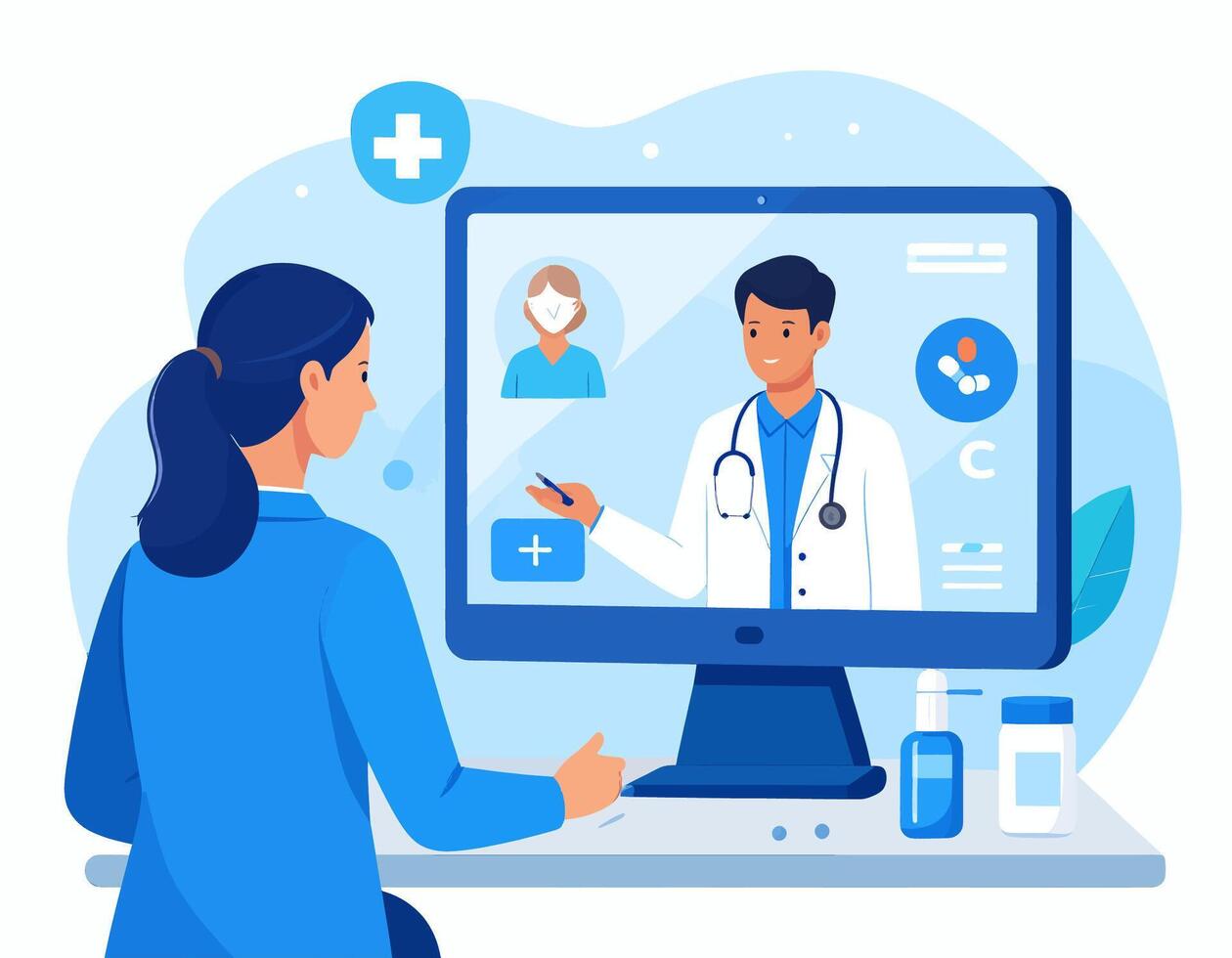 Woman having Online Medical Consultation with Doctor vector