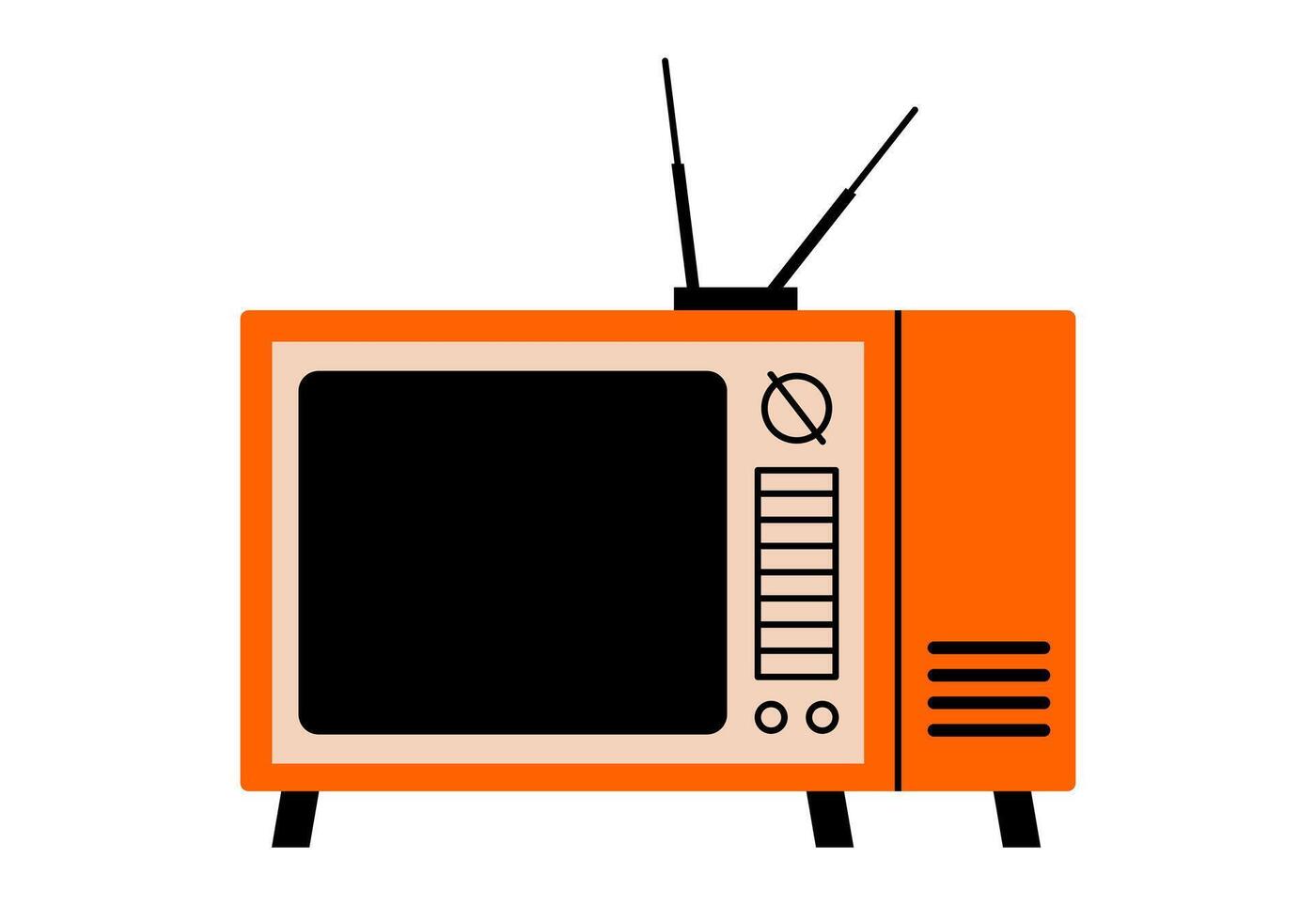 Hand drawn cute cartoon illustration of retro television. Flat old home TV sticker doodle. Analog entertainment. Vintage broadcasting device news or movies with antenna icon. Isolated. vector