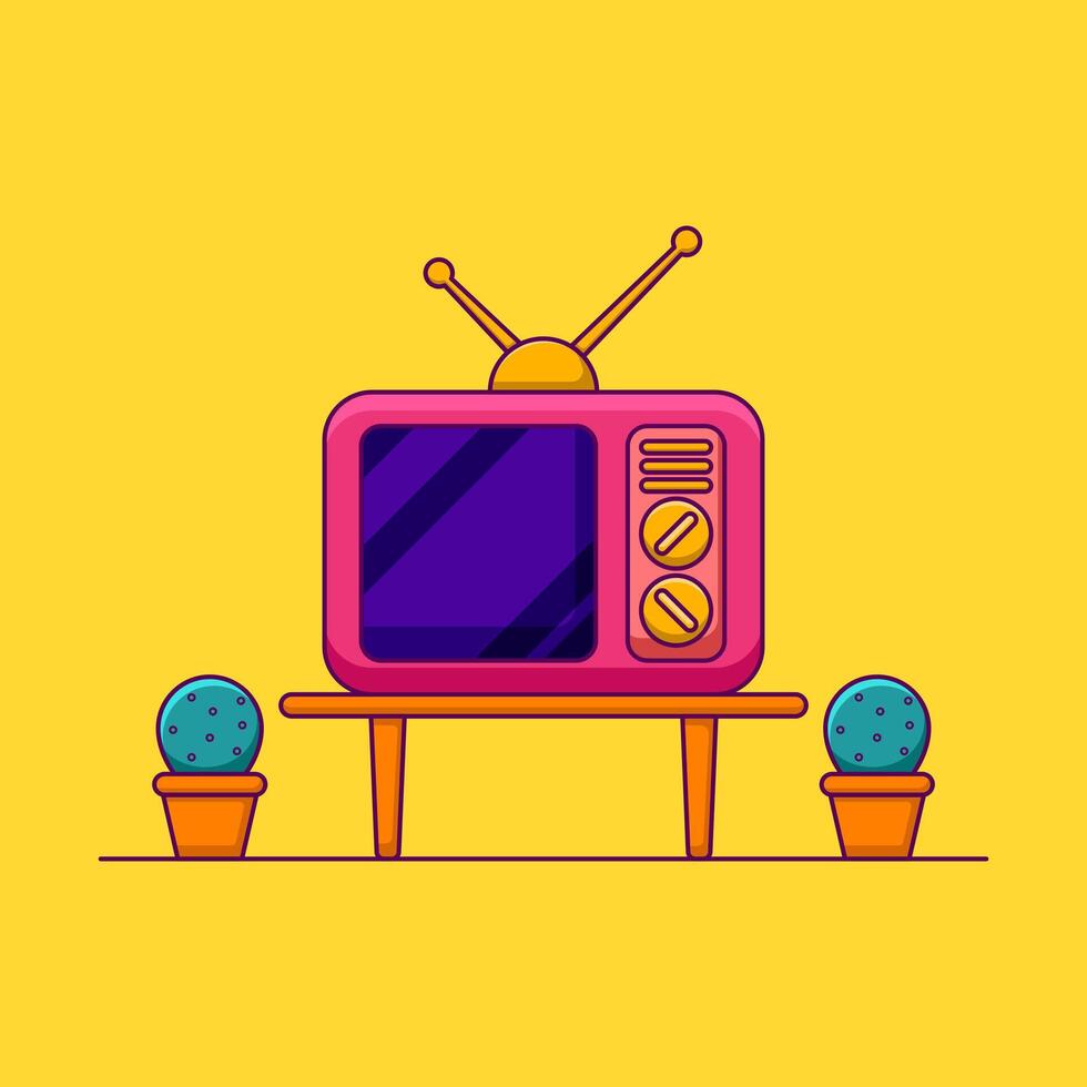 Retro Television Illustration with Cactus Pots vector