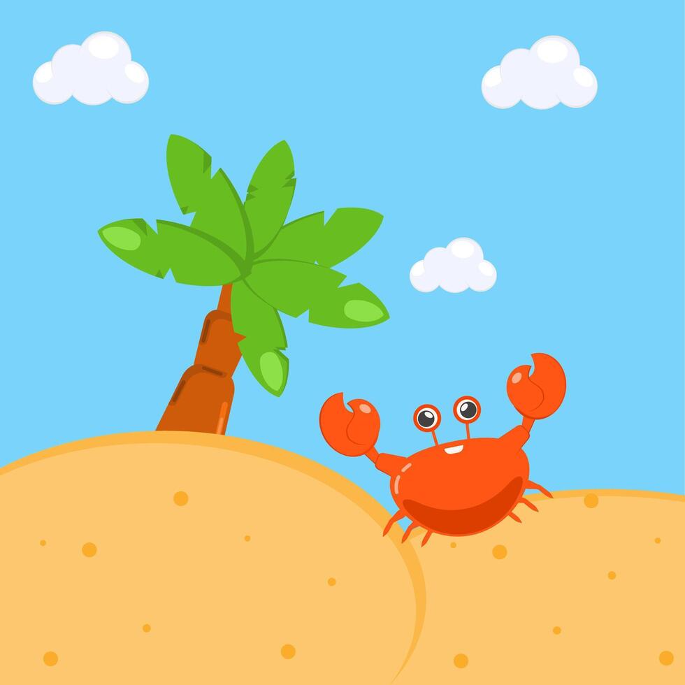 crabs and coconut trees on the beach, summer atmosphere vector