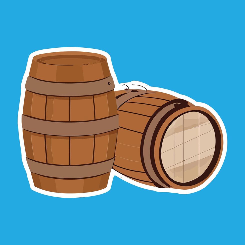 Wooden Barrel Design Art for Storage on a Blue Background vector
