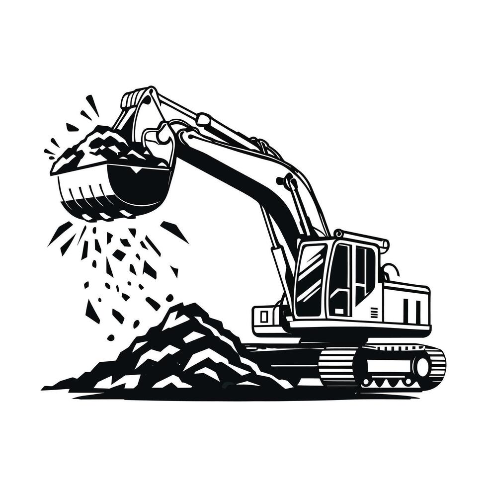 Excavator Heavy Construction Machine Working on a Large Project vector