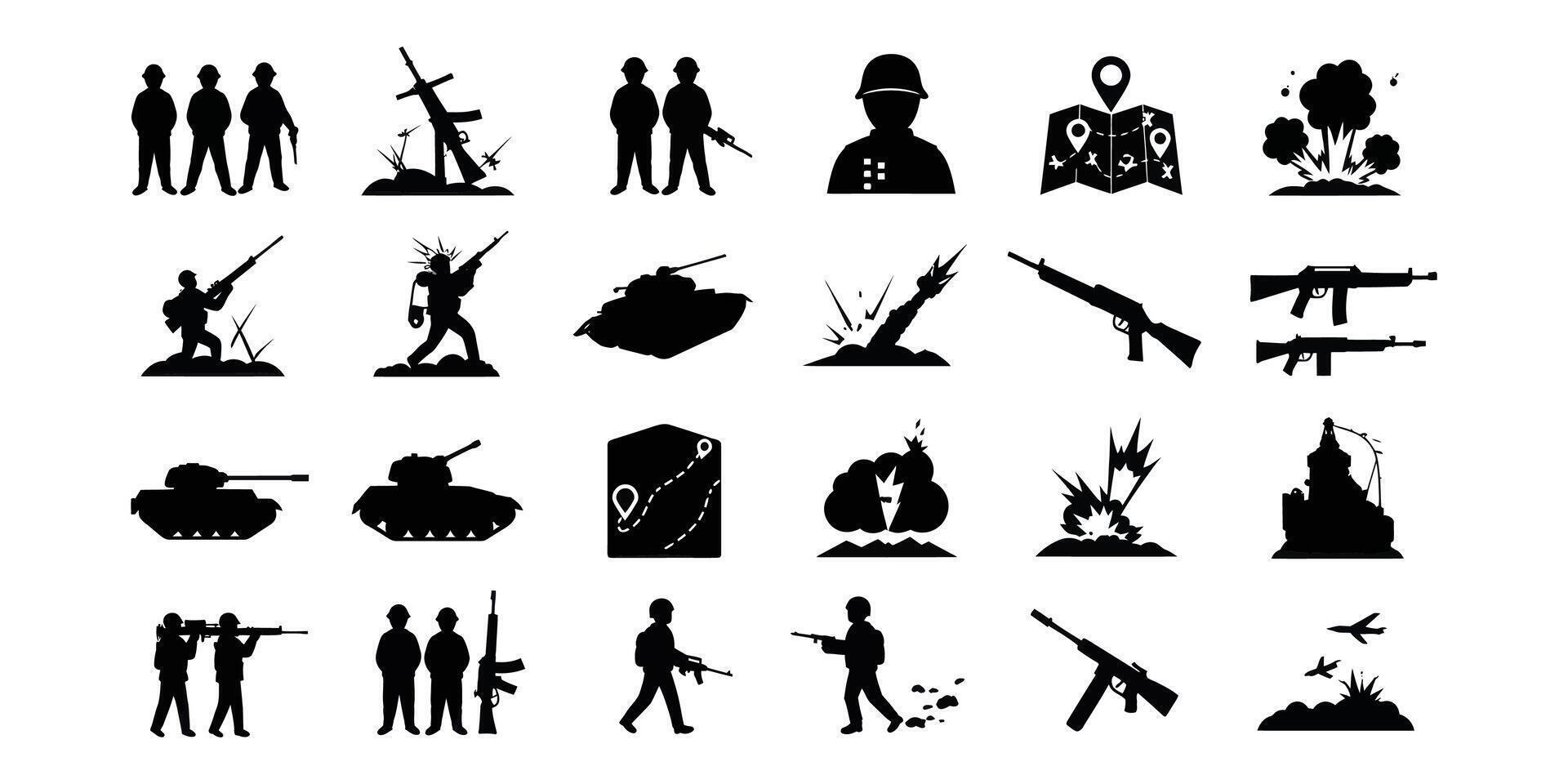 Silhouettes of war icons illustration vector