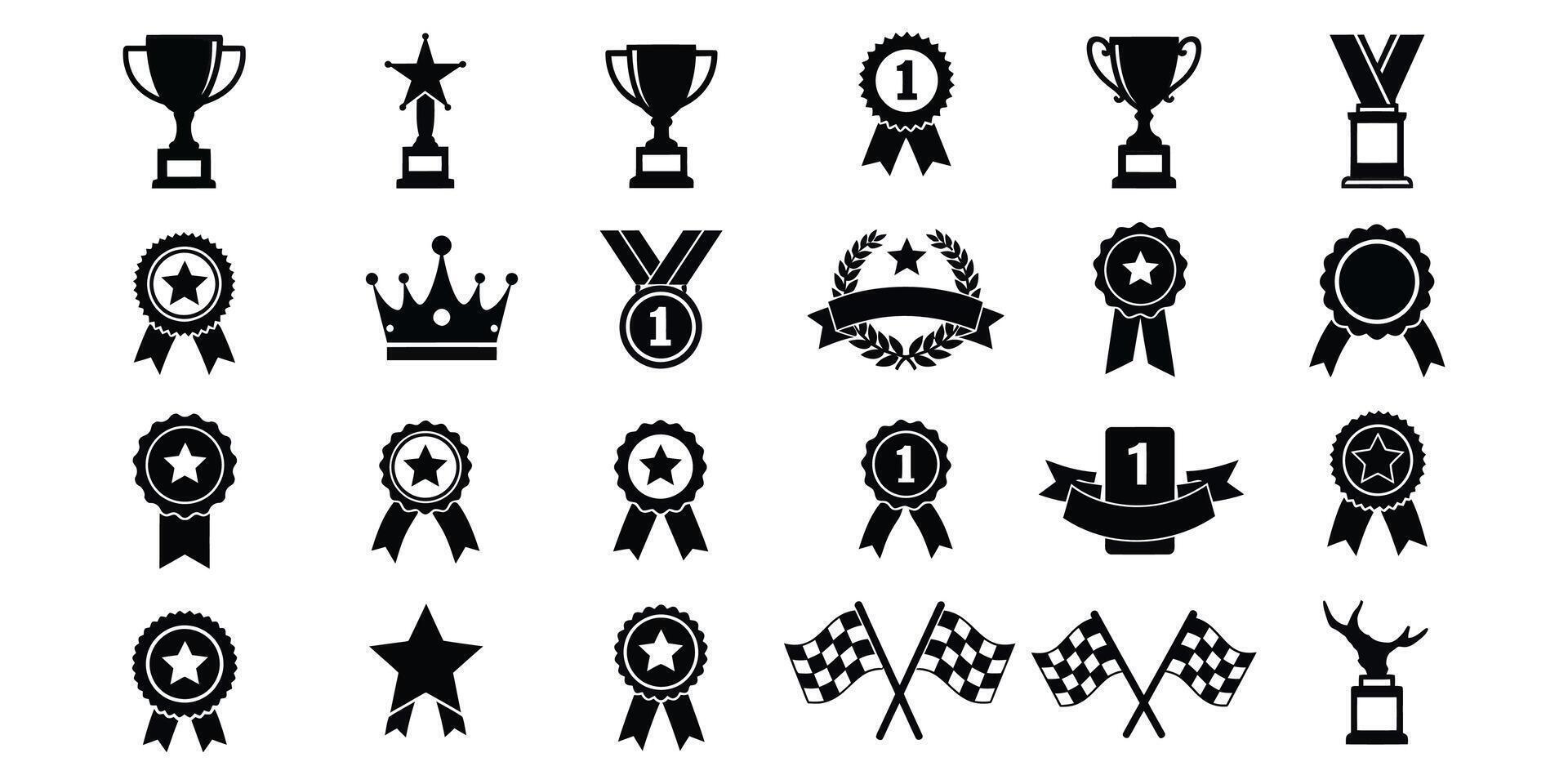 Assortment of Success Graphics Featuring Trophies and Medals vector