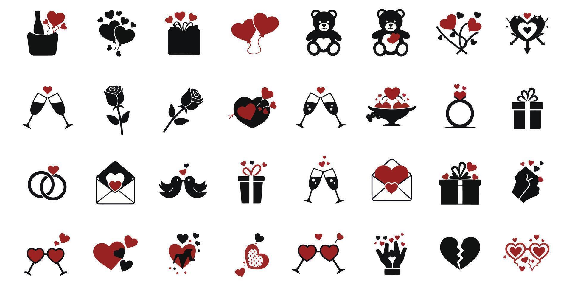 Collection of Pixelated Heart and Love Themed Icons vector