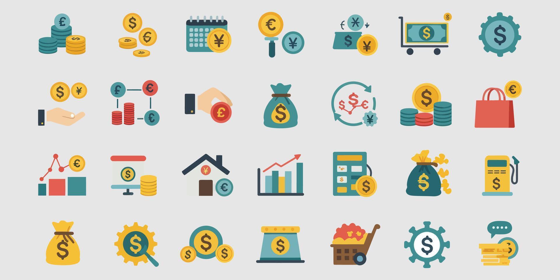 Icons of Finance Economy Assets Currency and Investment vector