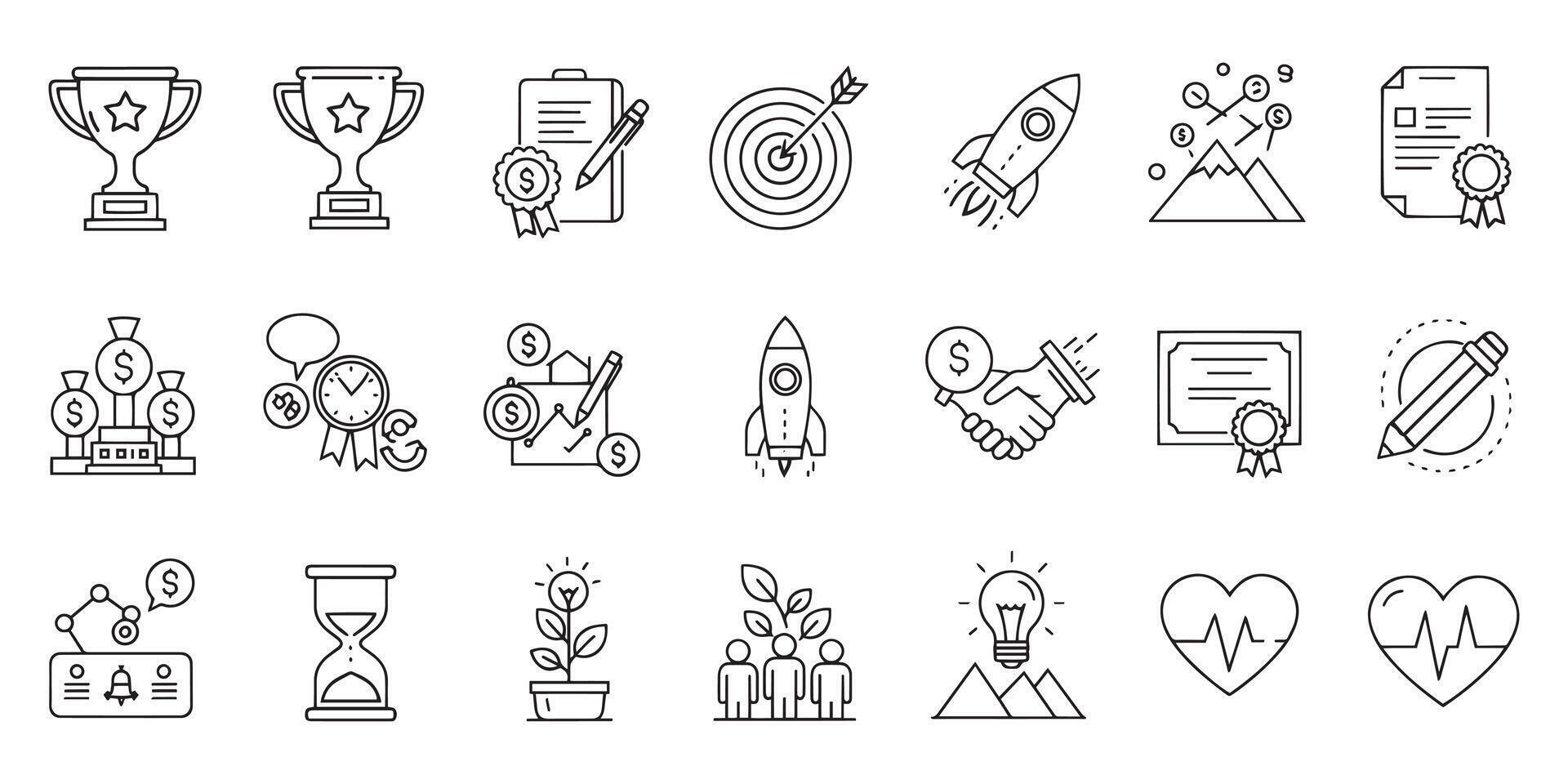 Business and leadership icons represent key aspects of company vector